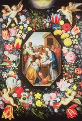 Anbetung der Könige umgeben von einem Blumenkranz